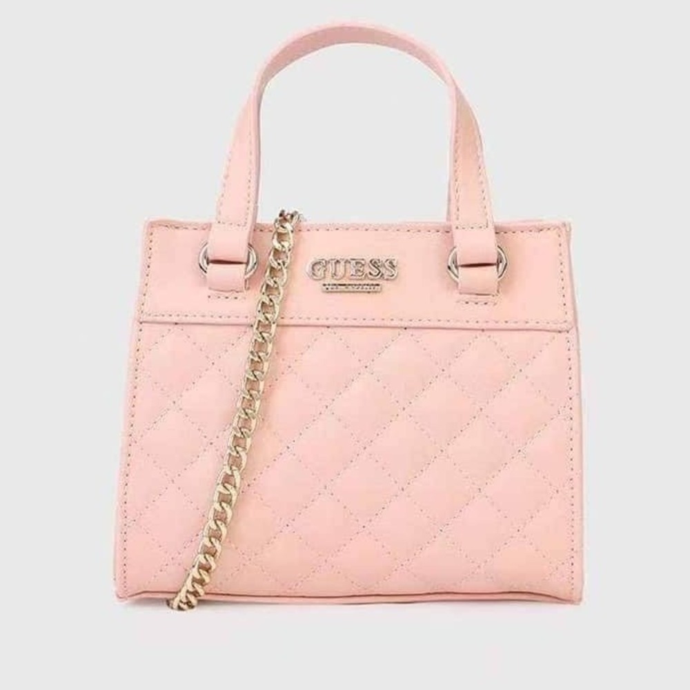 Guess Los Angeles Pink Quilted Mini Satchel Handbag Chain Crossbody Bag
